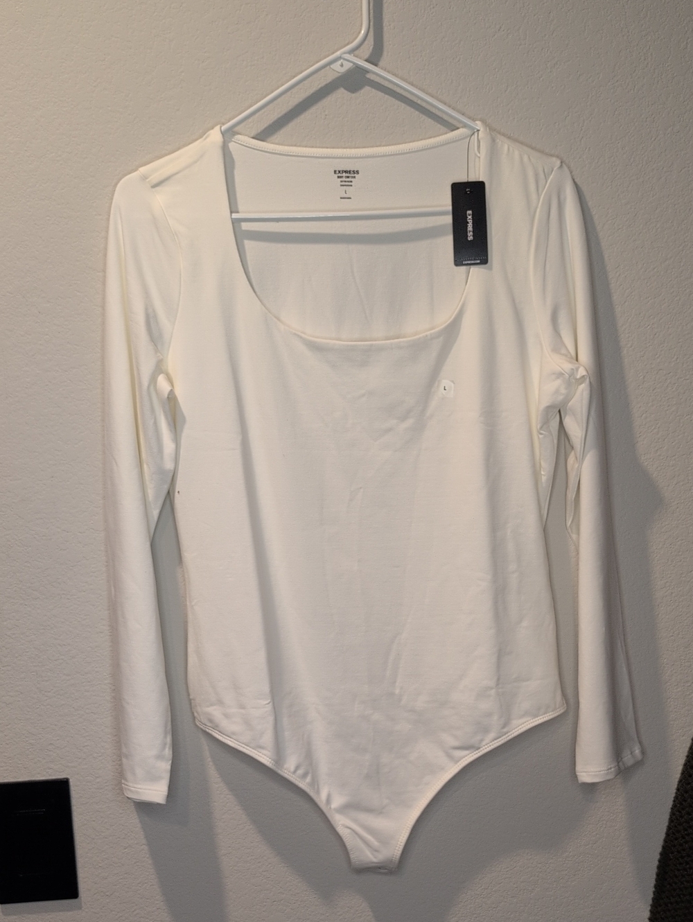 Express White Scoop Neck Long-Sleeve Bodysuit